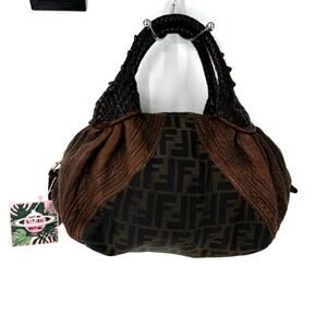 FENDI Vintage Brown Zucca Canvas & Leather Baby Spy Shoulder Bag